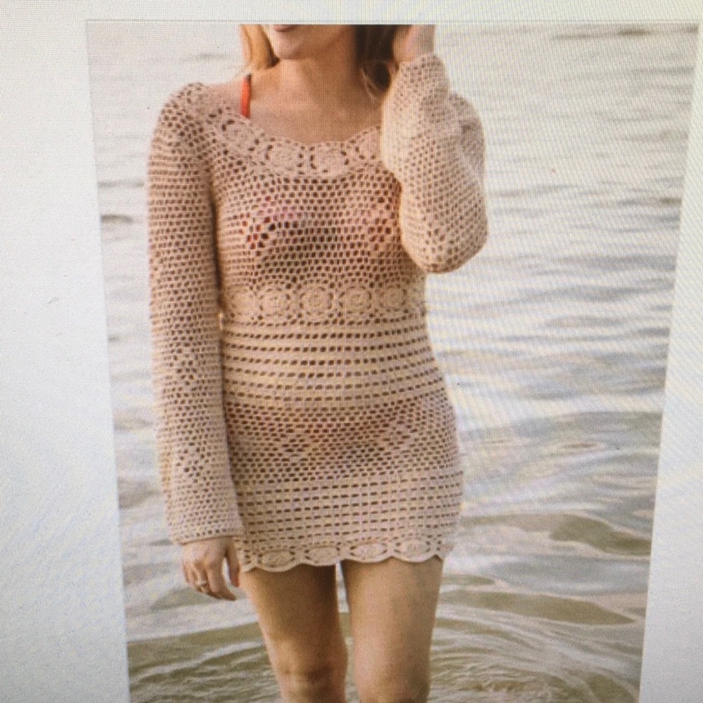 REVOLVE & MAJORELLE/“LUCY”CROCHET BEIGE MINI DRESS OR SWIM COVERUP/NWT